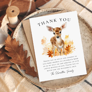 Cute Woodland Herten Herfst Baby Shower Bedankkaart