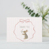Cute Woodland Konijn Aquarel Meisje Baby Shower Bedankkaart (Staand voorkant)