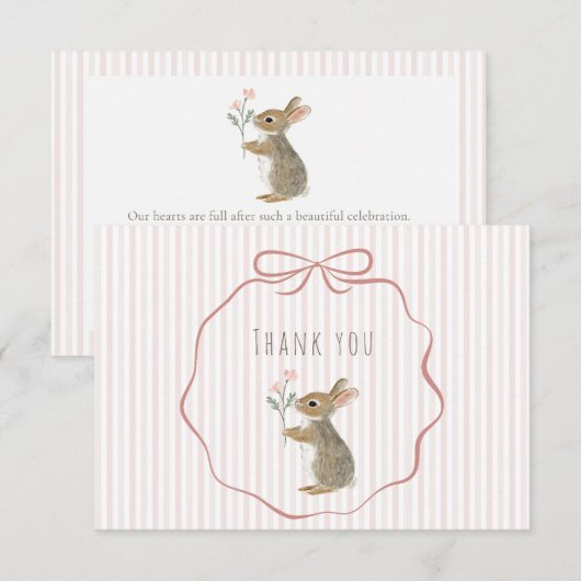 Cute Woodland Konijn Aquarel Meisje Baby Shower Bedankkaart (Voorkant / Achterkant)