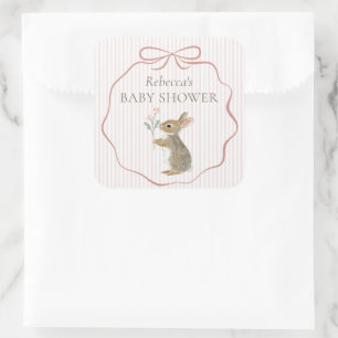 Cute Woodland Konijn Aquarel Meisje Baby Shower Vierkante Sticker