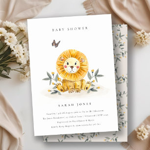 Cute Woodland Lion Foliage Baby shower Invite Bedankkaart