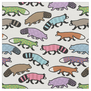 Cute Woodland Pastel Raccoon, Fox, Beaver Stof