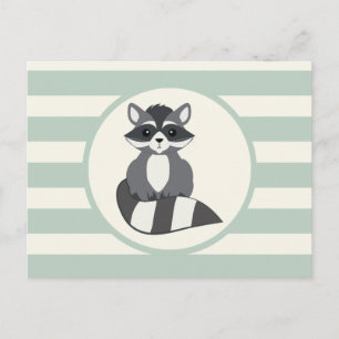 Cute Woodland Raccoon Light Sage Green Briefkaart