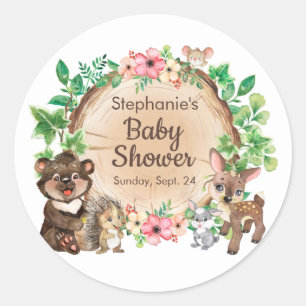 Cute Woodland Rustic Waterverf Animal Baby shower Ronde Sticker