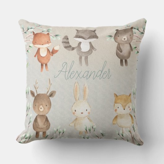 Cute Woodland Scene Waterverf Forest Animals Kussen (Voorkant)