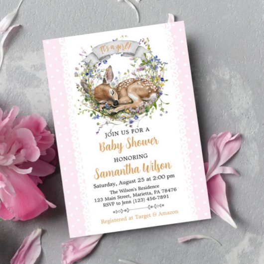 Cute Woodland Sleeping Doe Baby Shower Invitation
