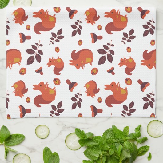 Cute Woodland Squirrel Autumn Pattern Theedoek (Gevouwen)