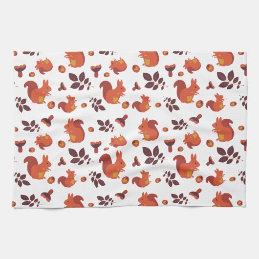 Cute Woodland Squirrel Autumn Pattern Theedoek (Horizontaal)