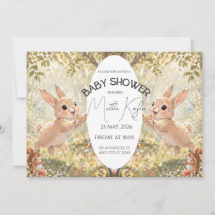 Cute Woodland Tweeling Konijnen Baby Shower Uitnod Kaart