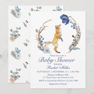 Cute Woodland Vos Baby Shower Kaart