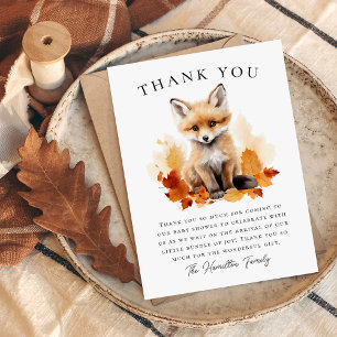 Cute Woodland Vos Herfst Baby Shower Bedankkaart