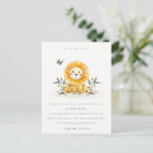 Cute Woodland Waterverf Lion Foliage Baby shower Briefkaart (Staand voorkant)