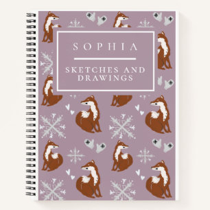 Cute Woodland Winter Fox Pattern roze Notitieboek
