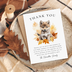 Cute Woodland Wolf Herfst Baby Shower Bedankkaart