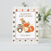 Cute Woodlands Animaux Fox Baby shower Invitation (Debout devant)