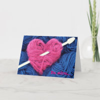 Cute wool hart met breiend naaldwenskaart
