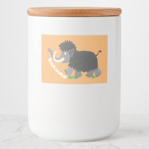 Cute wooly mammoth cartoon-illustratie voedselcontainer etiket