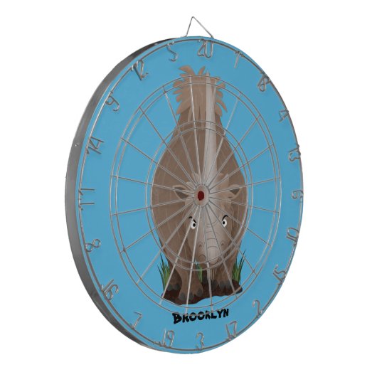 Cute wooly rhino elasmotherium cartoon dartbord (Voorkant Links)