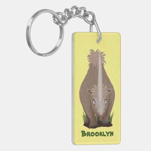 Cute wooly rhino elasmotherium cartoon sleutelhanger (Voorkant Links)