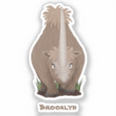 Cute wooly rhino elasmotherium cartoon sticker (Voorkant)