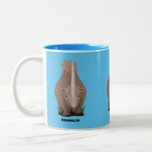 Cute wooly rhino elasmotherium cartoon tweekleurige koffiemok