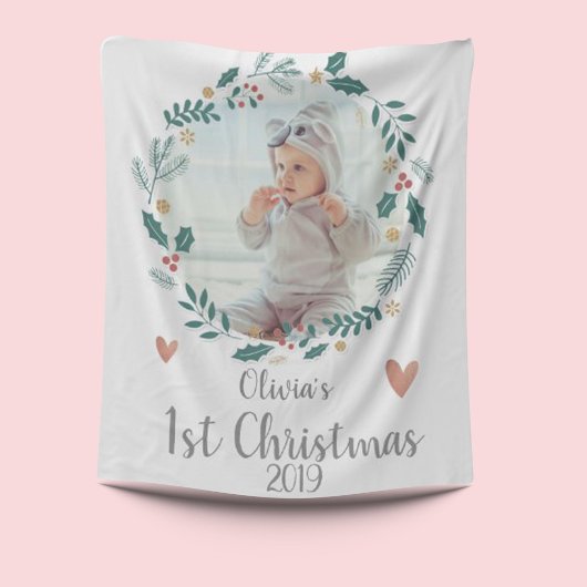 Cute | Wreath | Baby eerste kerstfoto Fleece Deken