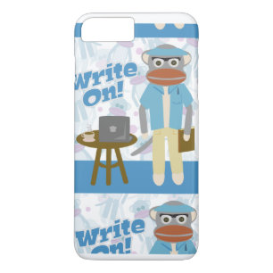 Cute Writer Sock Monkey iPhone 8 Plus / 7 Plus Hoesje