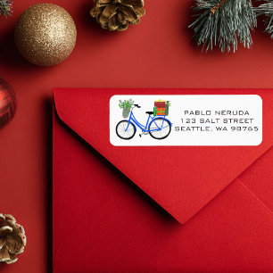 Cute Xmas Bike met Gifts CUSTOM Mailing Label