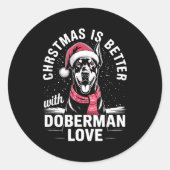 Cute Xmas Christmas Is Better With Doberman Nscher Ronde Sticker (Voorkant)