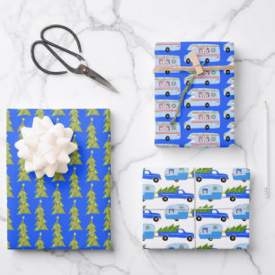 Cute Xmas RV Camper Treilers Holiday Blue Inpakpapier Vel