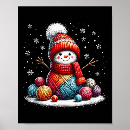 Cute Yarn Snowman Quilter Christmas Crochet Knitti Poster (Voorkant)