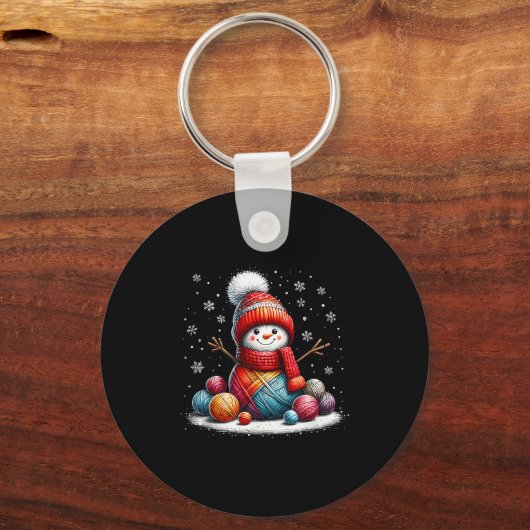 Cute Yarn Snowman Quilter Christmas Crochet Knitti Sleutelhanger (Voorkant)