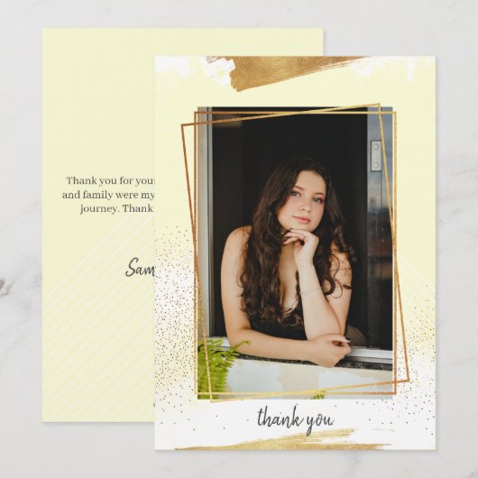 Cute Yello & Gold Framed Afstuderen Hartelijk dank Kaart (Voorkant / Achterkant)
