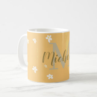 Cute Yellow Aesthetic Daisies Girly Monogrammed Koffiemok