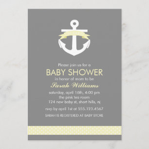 Cute Yellow Anchor Nautical Theme Baby shower Kaart