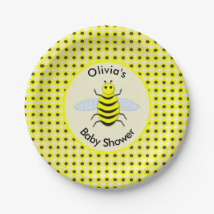 Cute Yellow Baby Bee Genderneutraal Baby shower Papieren Bordje