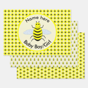 Cute Yellow Baby Bee Genderneutrale Aangepast Inpakpapier Vel
