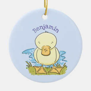 Cute yellow baby ducking cartoon illustratie keramisch ornament