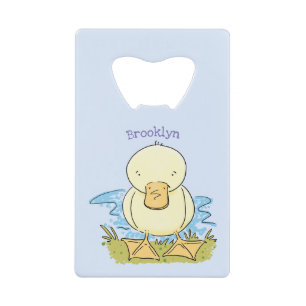 Cute yellow baby ducking cartoon illustratie kredietkaart flessenopener