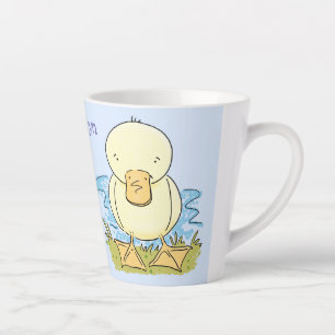 Cute yellow baby ducking cartoon illustratie latte mok