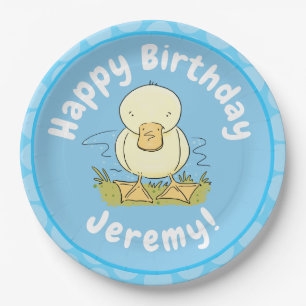Cute yellow baby ducking cartoon illustratie papieren bordje