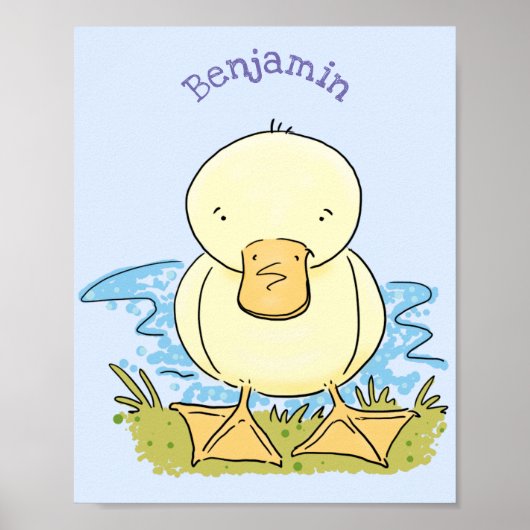 Cute yellow baby ducking cartoon illustratie poster (Voorkant)