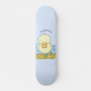 Cute yellow baby ducking cartoon illustratie skateboard