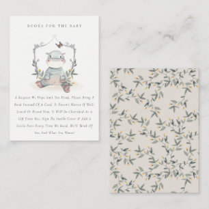 Cute Yellow Baby Hippo fauna Books for Baby shower Informatiekaartje