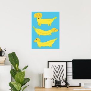 Cute Yellow Banana Dogs Graphic Poster