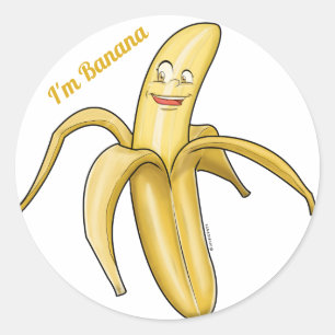Cute Yellow Banana - Funny Fruit cartoon Ronde Sticker