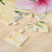 Cute Yellow bees roze tropische bloemen Summer Legpuzzel (Zijkant)