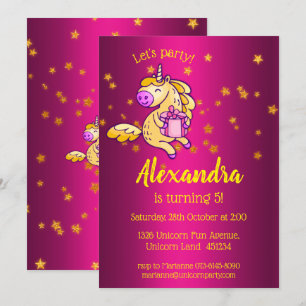 Cute Yellow Birthday Unicorn Kaart