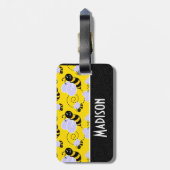 Cute Yellow & Black Bee Bagagelabel (Achterkant verticaal)