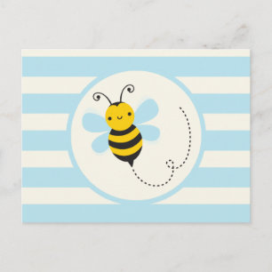 Cute Yellow & Black Bee op Baby Blue Stripes Briefkaart